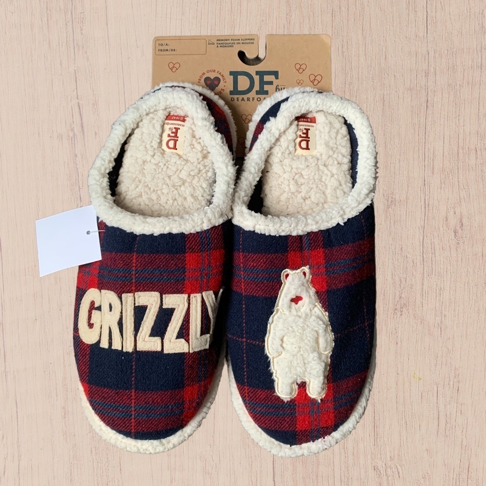 NWT dearfoams slippers unisex plaid camping‎